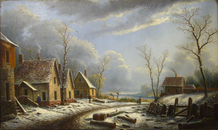 Albert Alexandre Lenoir - French (1801-1891) - Village paysage enneigé en hiver, c. 1845 