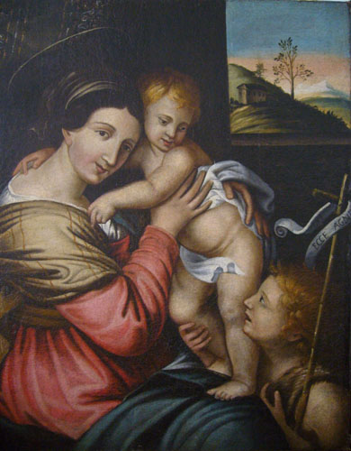 Giovanni Francesco Barbieri (Il Guercino) - Italian Baroque Old Master (1591-1666) - Madonna con Gesù Bambino e San Giovanni Battista, c. 1651