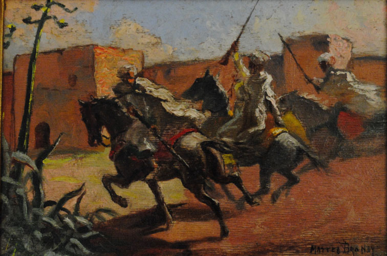 Mattéo Brondy - French Orientlist, 1866-1944 - Cavaliers arabes aux murs de Marrakech c. 1914