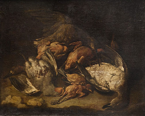 Felice Boselli (Attributed to) -Italian, 1650-1732 - Un beccaccino, un'oca, un'anatra, una pernice e tre polli spennati su un tavolo