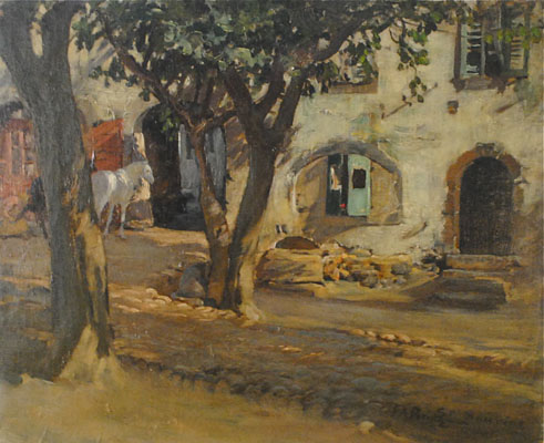 Frederick Arthur Bridgman - American, 1847-1928 - Village Courtyard, St. Maurice, France 1855