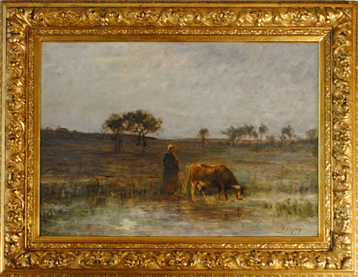 Albert Charpin - Barbizon School - French, 1842-1924 - Arrosage  de la vache au crepuscle, c. 1882