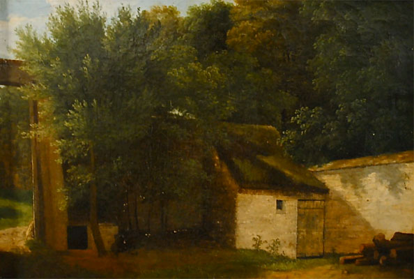 Jean-Baptiste Camille Corot - French, 1796-1875 - Une cour ensoleillée près de Fountainbleau