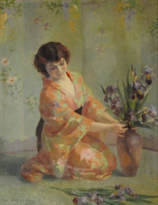 Susan Daynes-Grassot - French Impressionist, 1884-1976 - Belle fille avec des iris, c. 1925