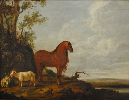 Paulus Potter - Dutch, 1625-1654 - A Horse near Two Goats and a Hare in a Landscape