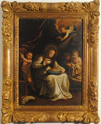 Guido Reni - Italian, 1575-1632 - La cucitura della Santa Vergine con quattro angeli , c. 1630