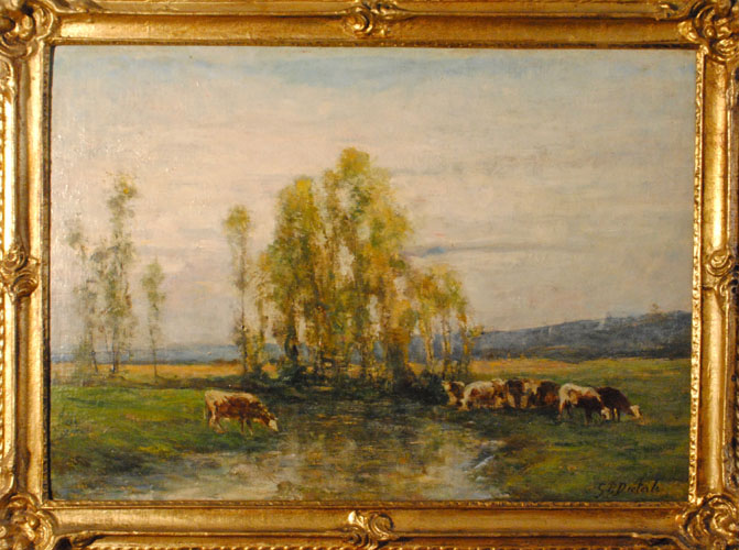 Georges Pierre Diéterlec - French Barbizon School, (1844-1927) - Huit vaches au pâturage par un ruisseau, c. 1888