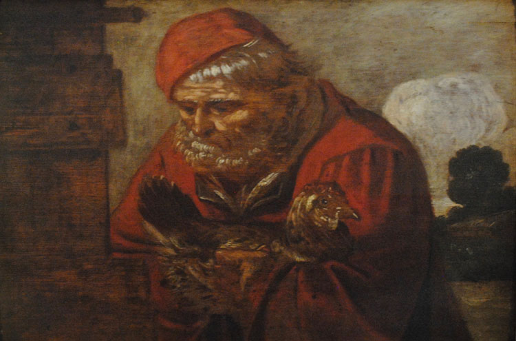 Peeter Baltens (1527-1584) (Suiveur de) - Flemish Old Master, c. 1603 - An Old Man carrying a Hen, an Allegory of Winter