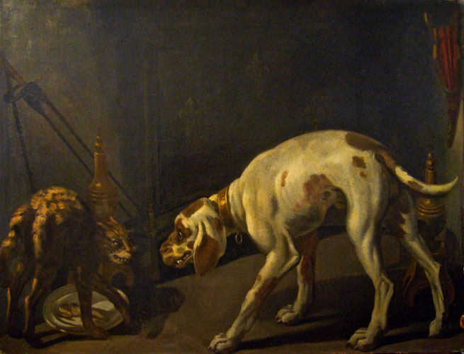 Studio of Jean-Baptiste Oudry - French Rococco (1686-1755) - Guerre entre chat et chien c. 1727