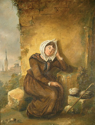 French Romantic School Oil Painting - Une Jeune Fille Seule - Circa 1850-1875